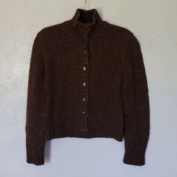 Peruvian Connection Alpaca Wool Blend Button Down Mock Neck Sweater in Brown - Picture 1 of 14